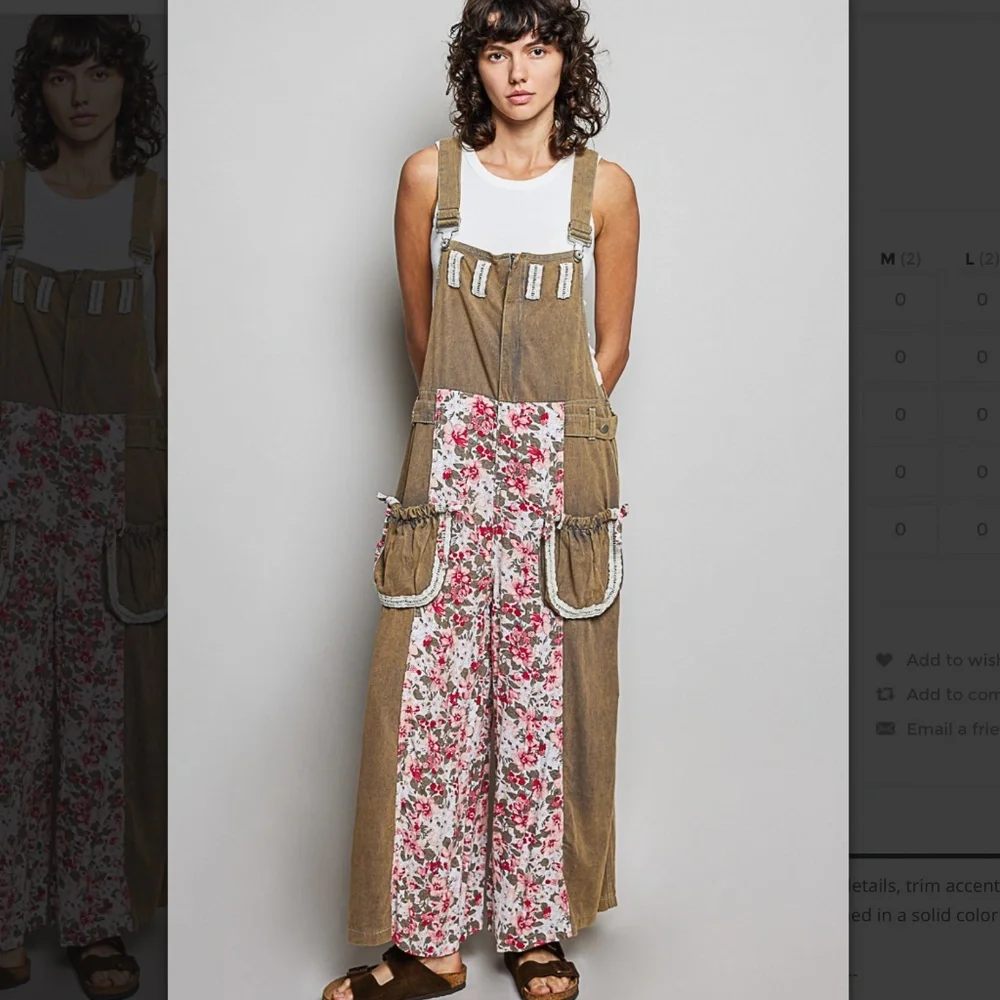 POL Brown Floral-Panel Overalls - Picture 2 of 8